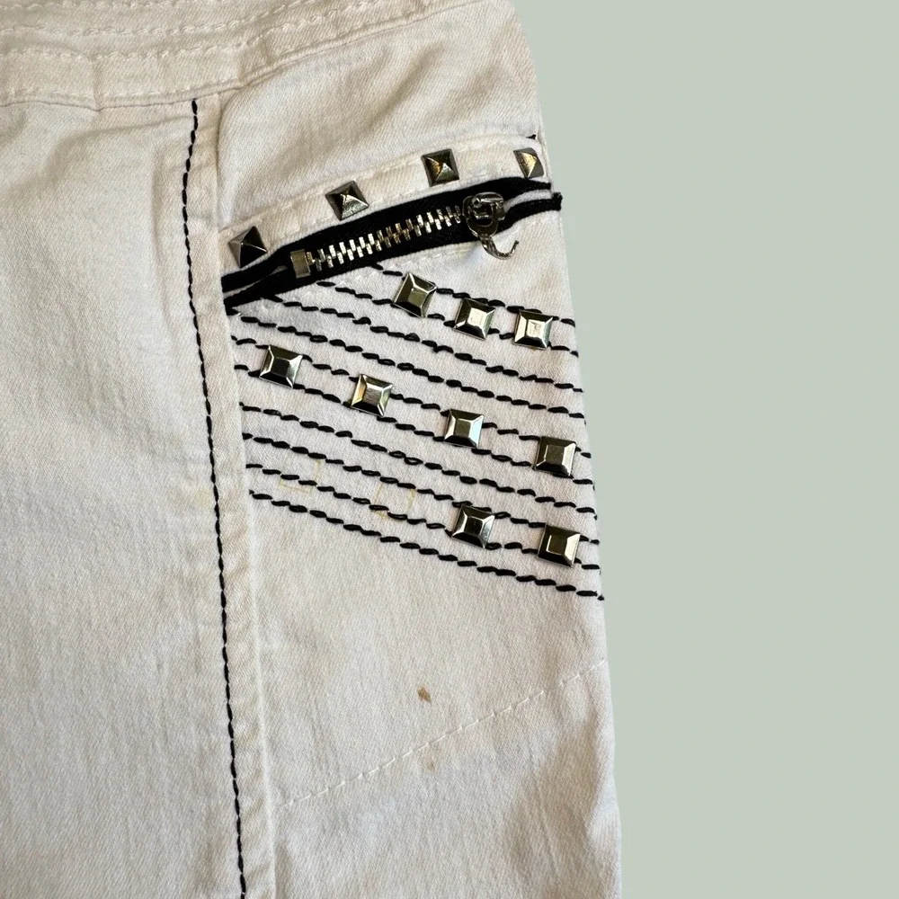 Cheviotto White Denim Studded Punk Rock Straight Leg Jeans Size 10